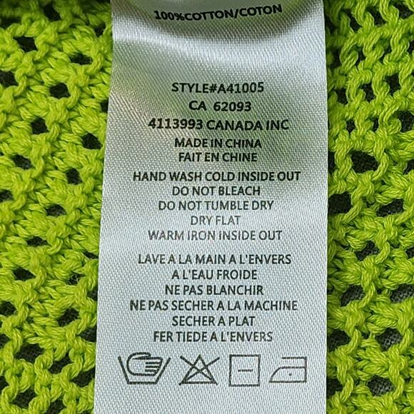 Alison Shari Open Knit Sweater Pull Over Lime Green 3/4 Sleeve Sz L - Picture 5 of 5